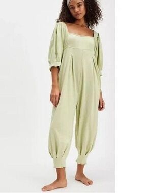 Free People Lotta Love Green Playsuit Romper Jumpsuit, Size S, Aloe Wash